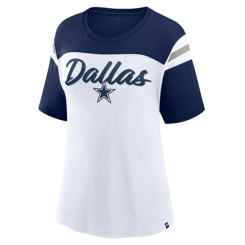 Dallas Cowboys Women's Cheer Chant Fashion Crop Top White/Navy - Fanatics