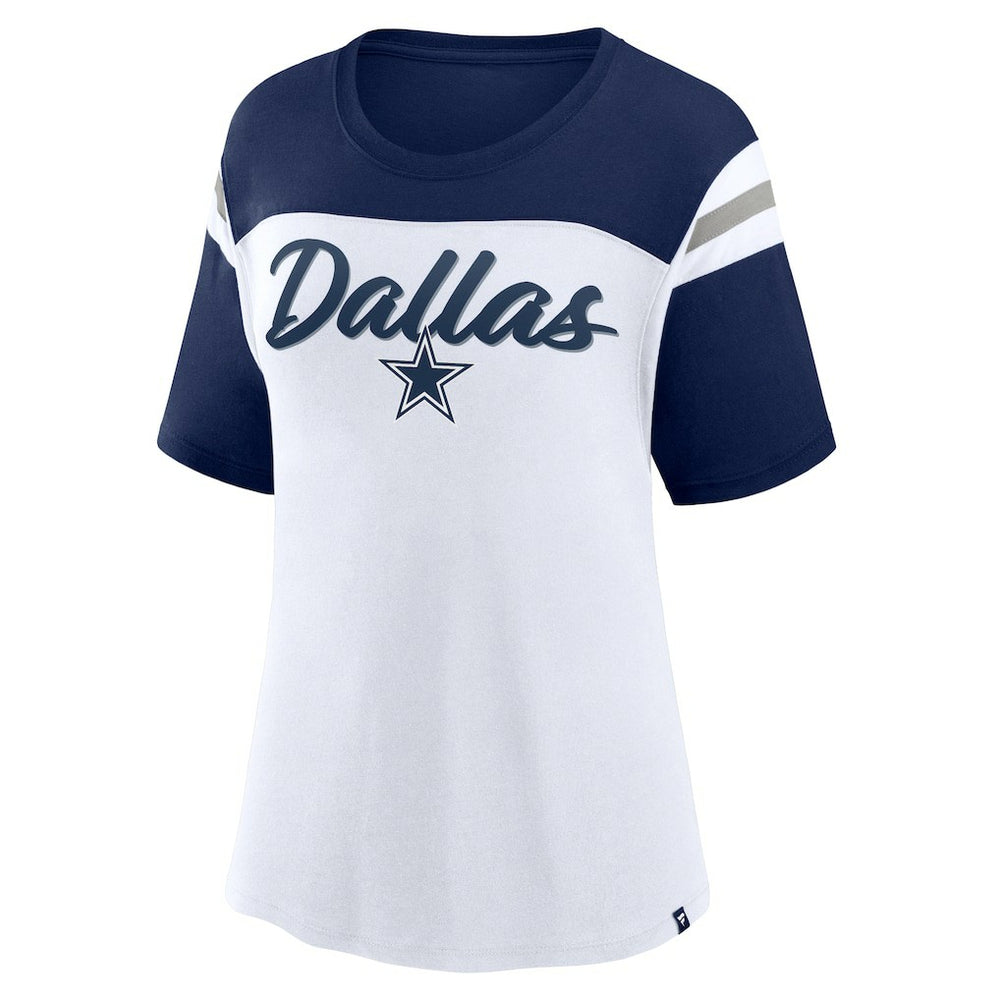 Dallas Cowboys Women's Cheer Chant Fashion Crop Top White/Navy - Fanatics