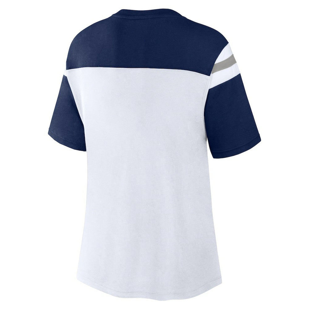 Dallas Cowboys Women's Cheer Chant Fashion Crop Top White/Navy - Fanatics