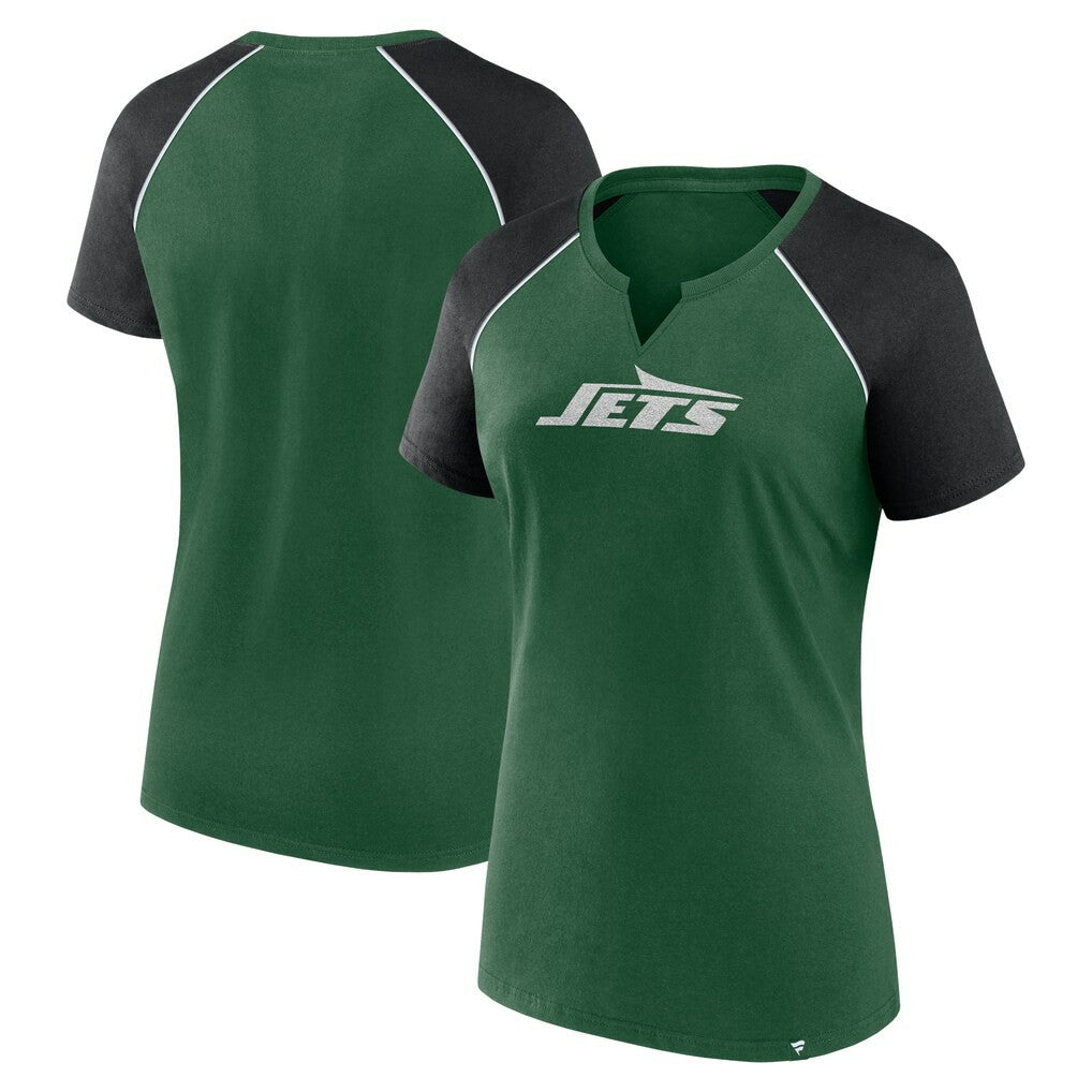 New York Jets Women's Glittered Primary Raglan T-Shirt Green/Black - Fanatics