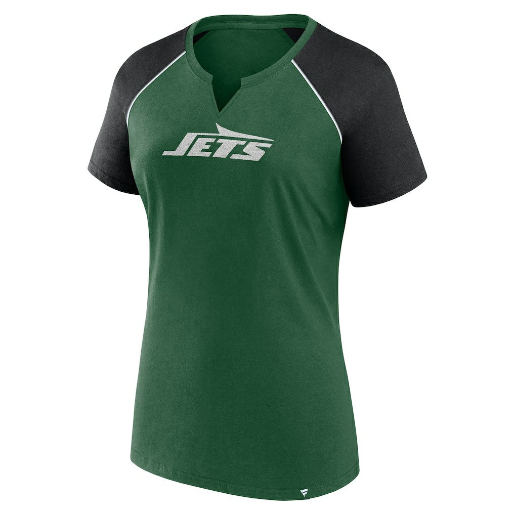 New York Jets Women's Glittered Primary Raglan T-Shirt Green/Black - Fanatics