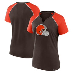 Cleveland Browns Women's Glittered Primary Raglan T-Shirt Brown/Orange - Fanatics