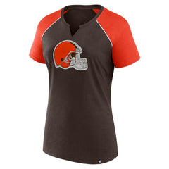 Cleveland Browns Women's Glittered Primary Raglan T-Shirt Brown/Orange - Fanatics