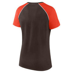 Cleveland Browns Women's Glittered Primary Raglan T-Shirt Brown/Orange - Fanatics