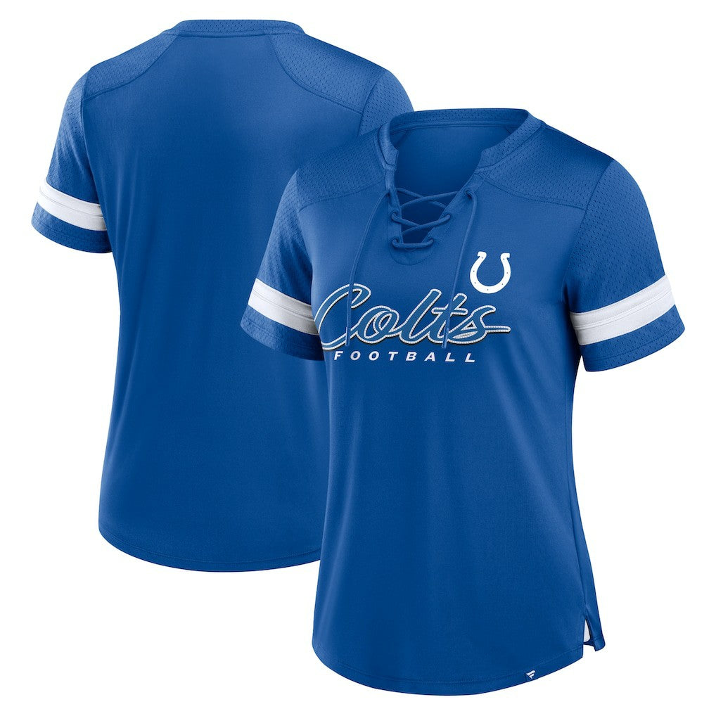 Indianapolis Colts Women's Play Script Lace-Up T-Shirt Royal - Fanatics