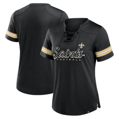 New Orleans Saints Women's Play Script Lace-Up T-Shirt Black - Fanatics