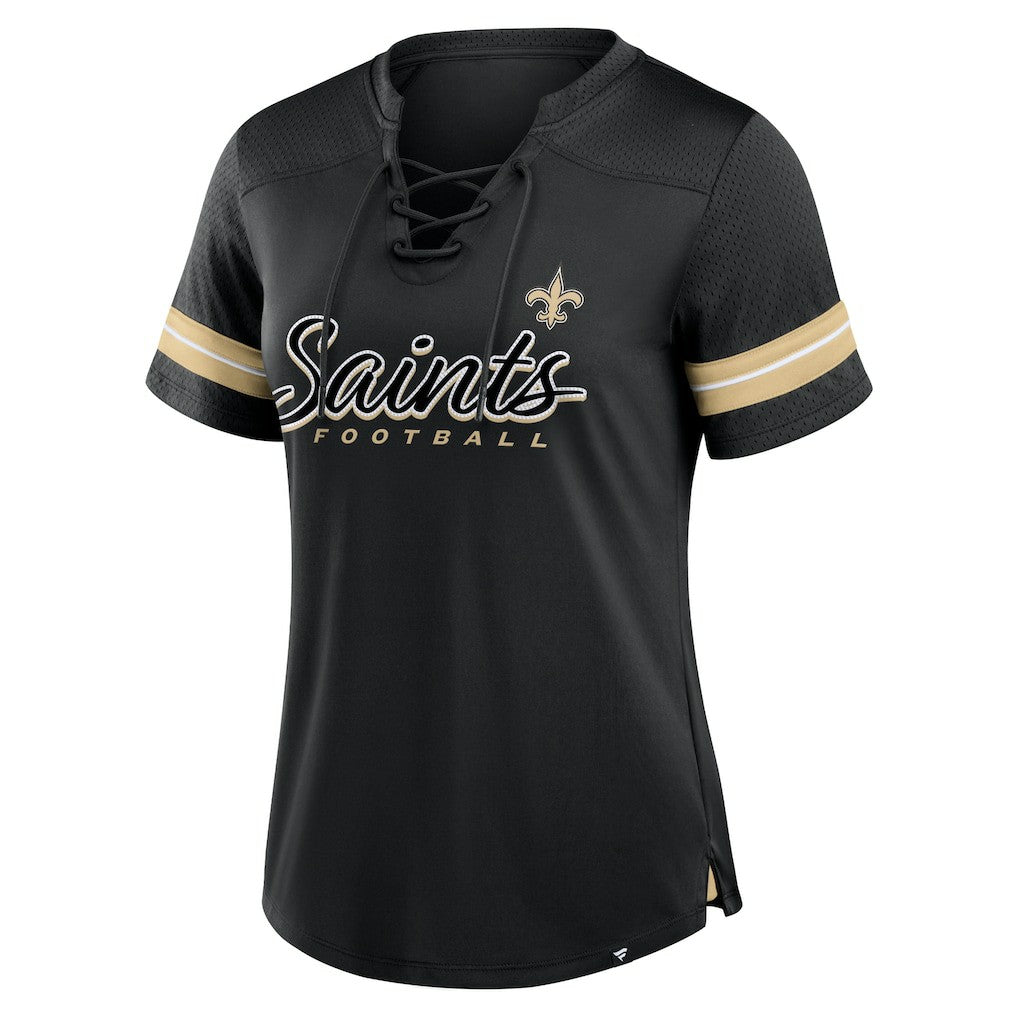 New Orleans Saints Women's Play Script Lace-Up T-Shirt Black - Fanatics