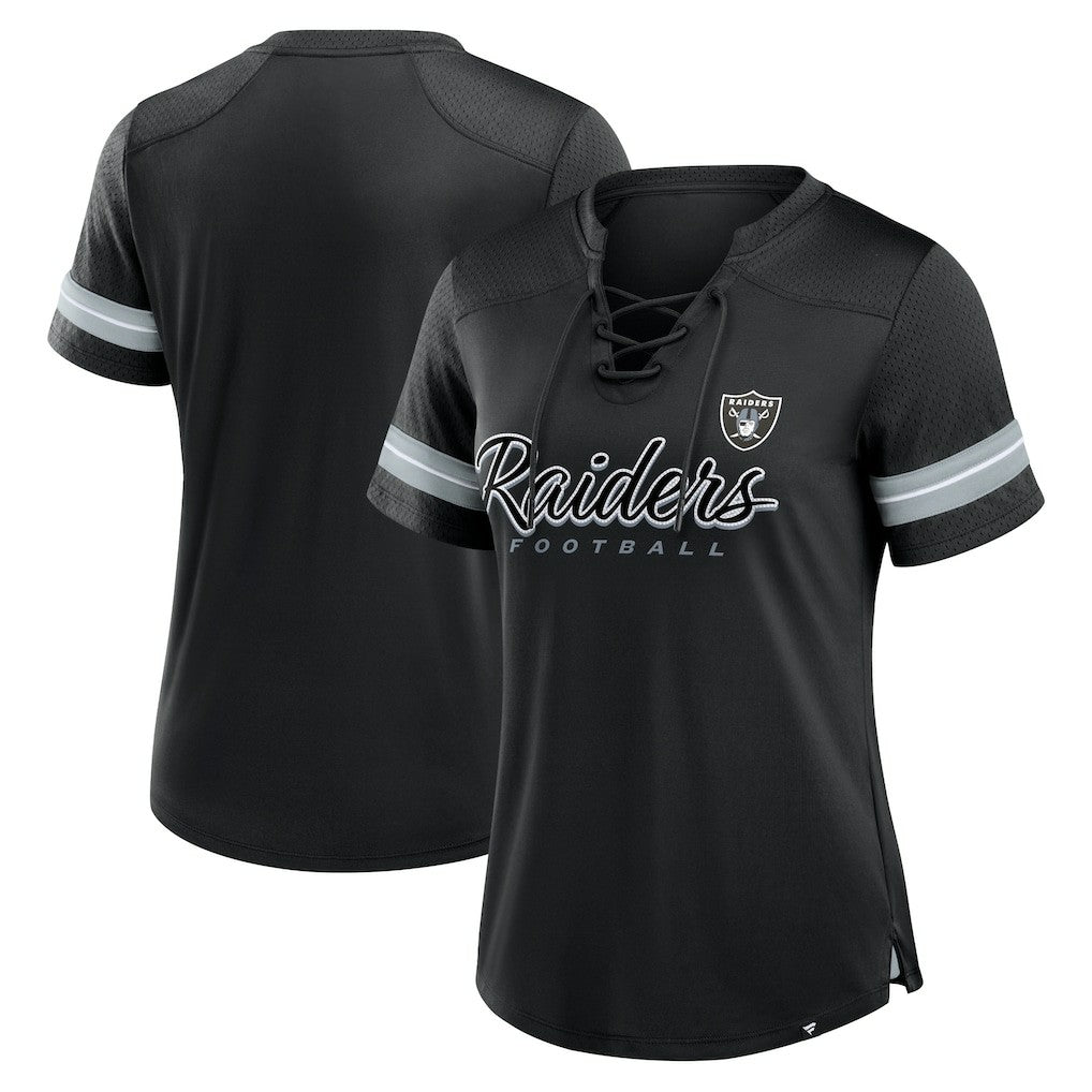 Las Vegas Raiders Women's Play Script Lace-Up T-Shirt Black - Fanatics