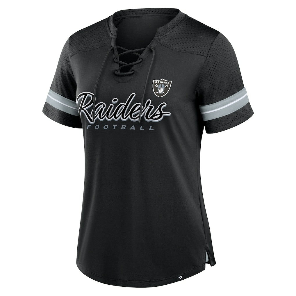 Las Vegas Raiders Women's Play Script Lace-Up T-Shirt Black - Fanatics