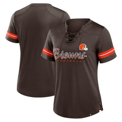 Cleveland Browns Women's Play Script Lace-Up T-Shirt Brown - Fanatics