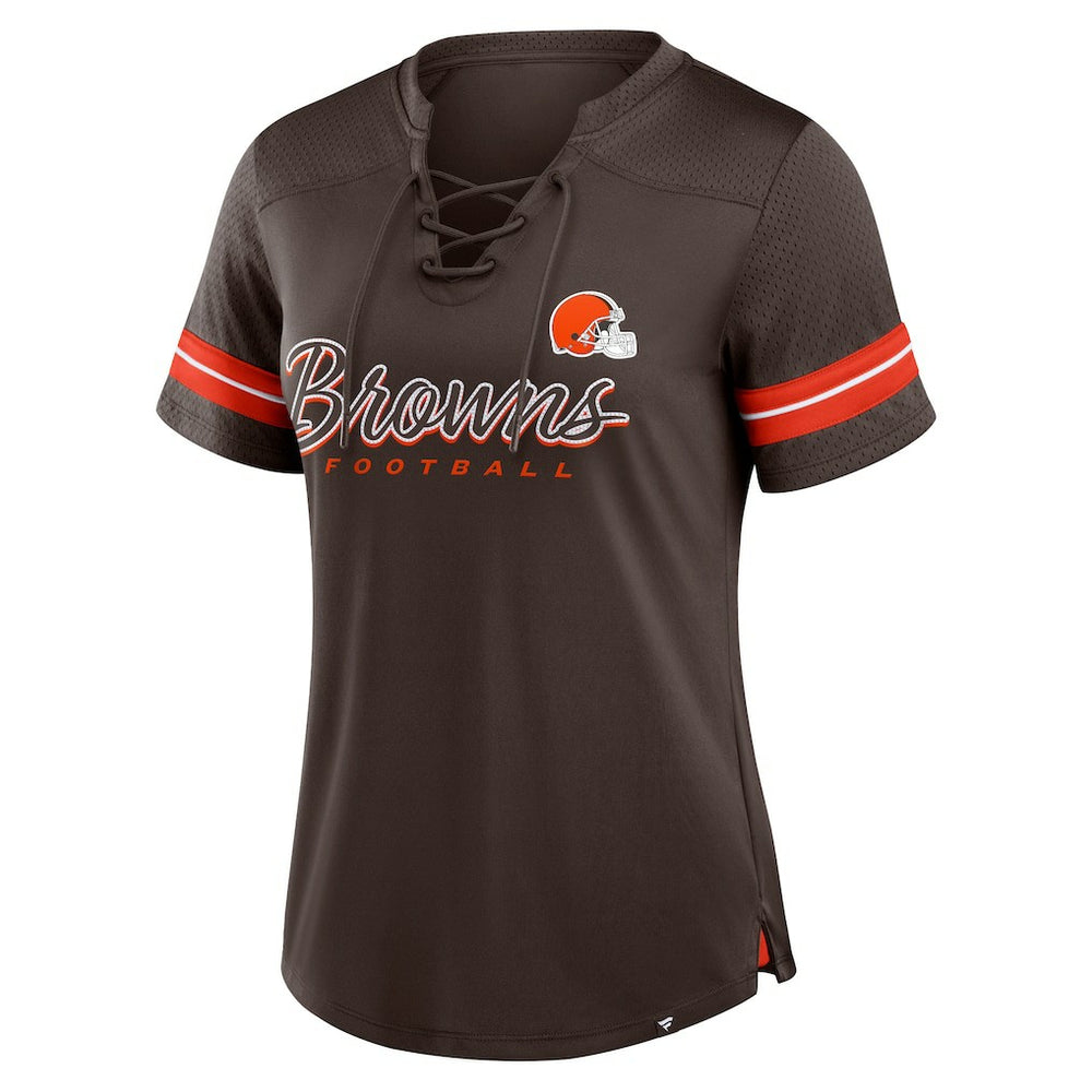 Cleveland Browns Women's Play Script Lace-Up T-Shirt Brown - Fanatics