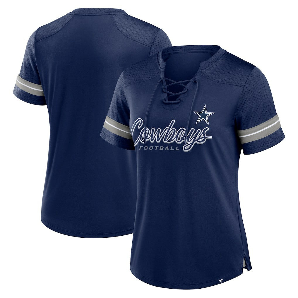 Dallas Cowboys Women's Play Script Lace-Up T-Shirt Navy - Fanatics