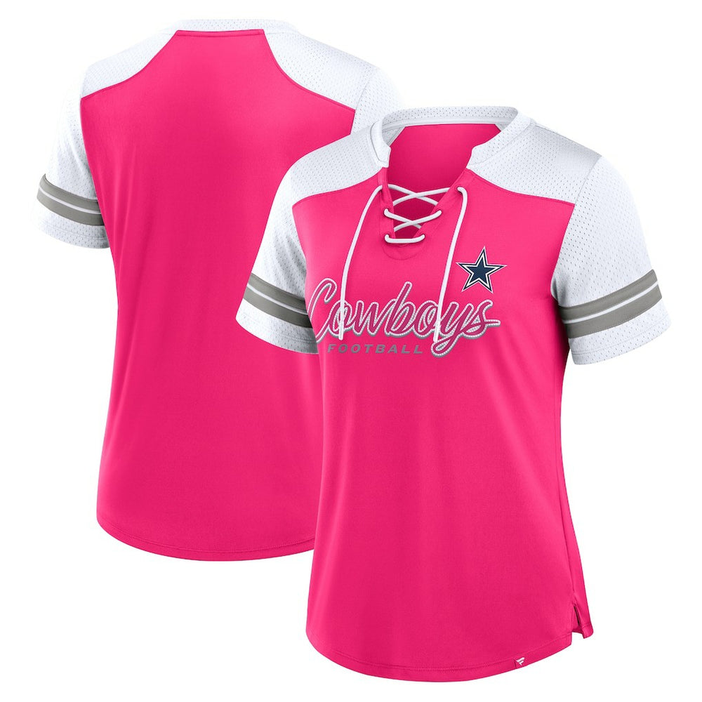 Dallas Cowboys Women's Play Script Lace-Up T-Shirt Pink - Fanatics
