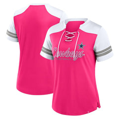 Dallas Cowboys Women's Play Script Lace-Up T-Shirt Pink - Fanatics