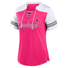 Dallas Cowboys Women's Play Script Lace-Up T-Shirt Pink - Fanatics