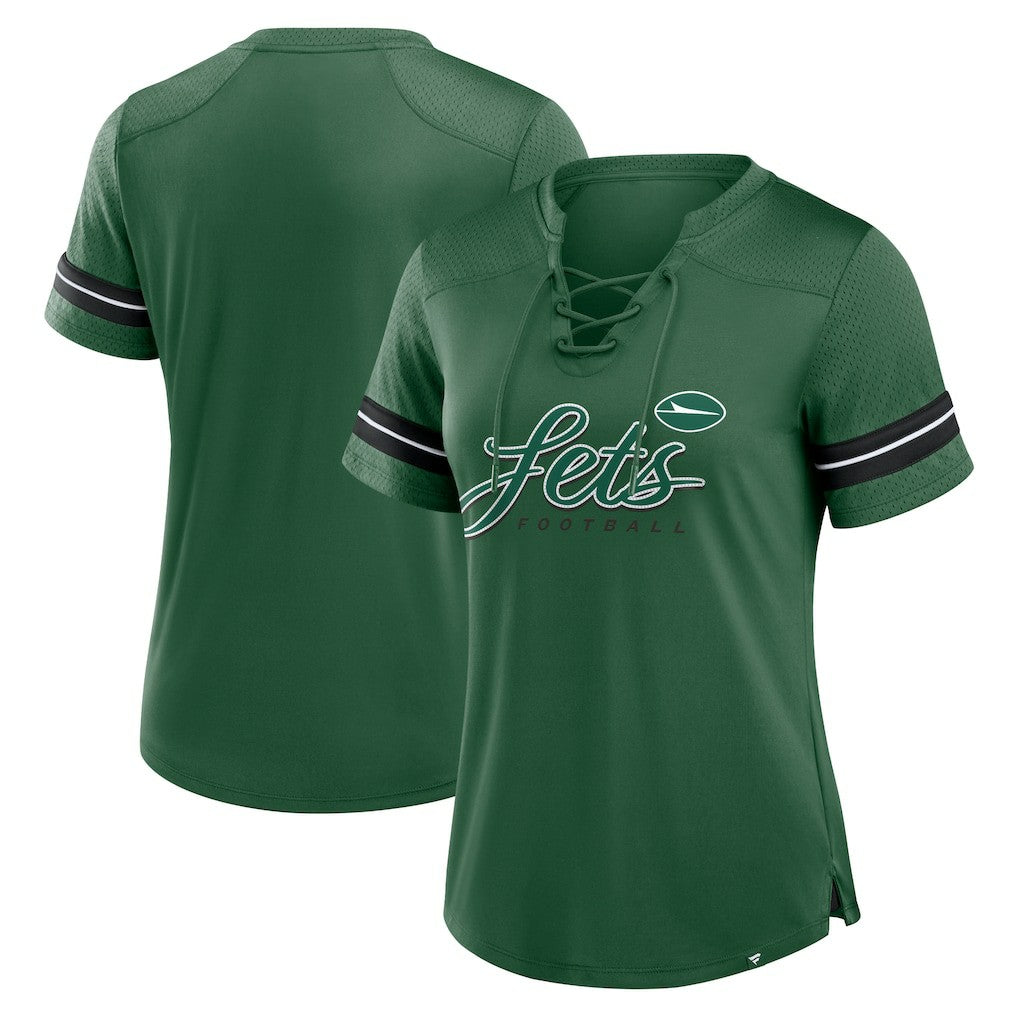 New York Jets Women's Play Script Lace-Up T-Shirt Green - Fanatics