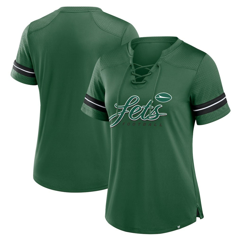 New York Jets Women's Play Script Lace-Up T-Shirt Green - Fanatics