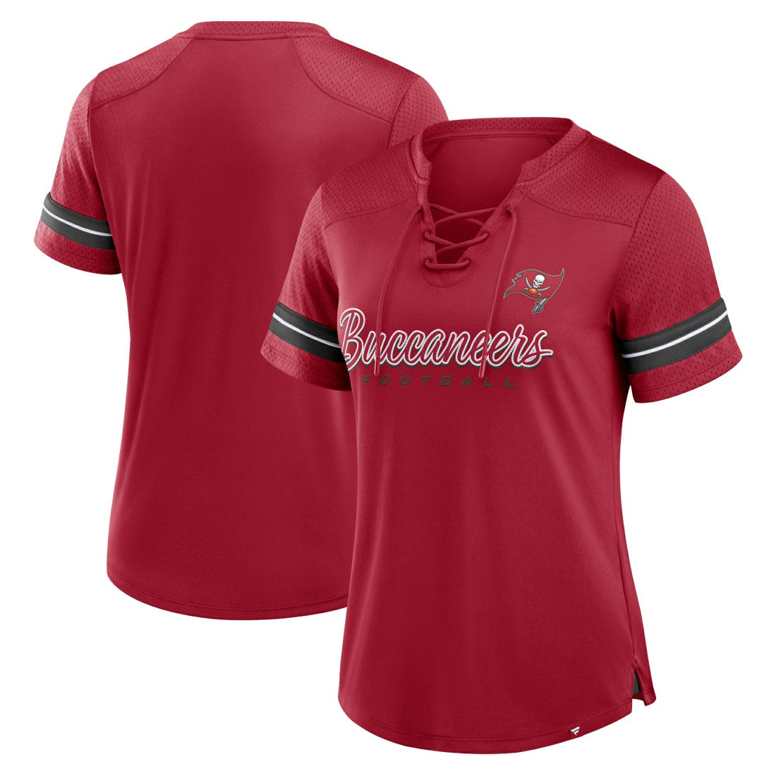 Tampa Bay Buccaneers Women's Play Script Lace-Up T-Shirt Red - Fanatics
