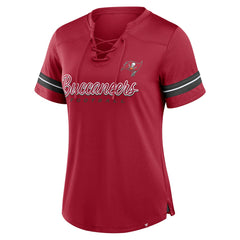 Tampa Bay Buccaneers Women's Play Script Lace-Up T-Shirt Red - Fanatics