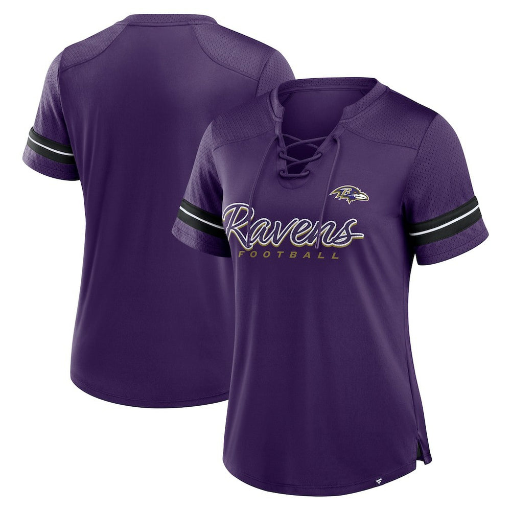 Baltimore Ravens Women's Play Script Lace-Up T-Shirt Purple - Fanatics