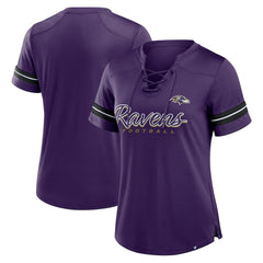 Baltimore Ravens Women's Play Script Lace-Up T-Shirt Purple - Fanatics
