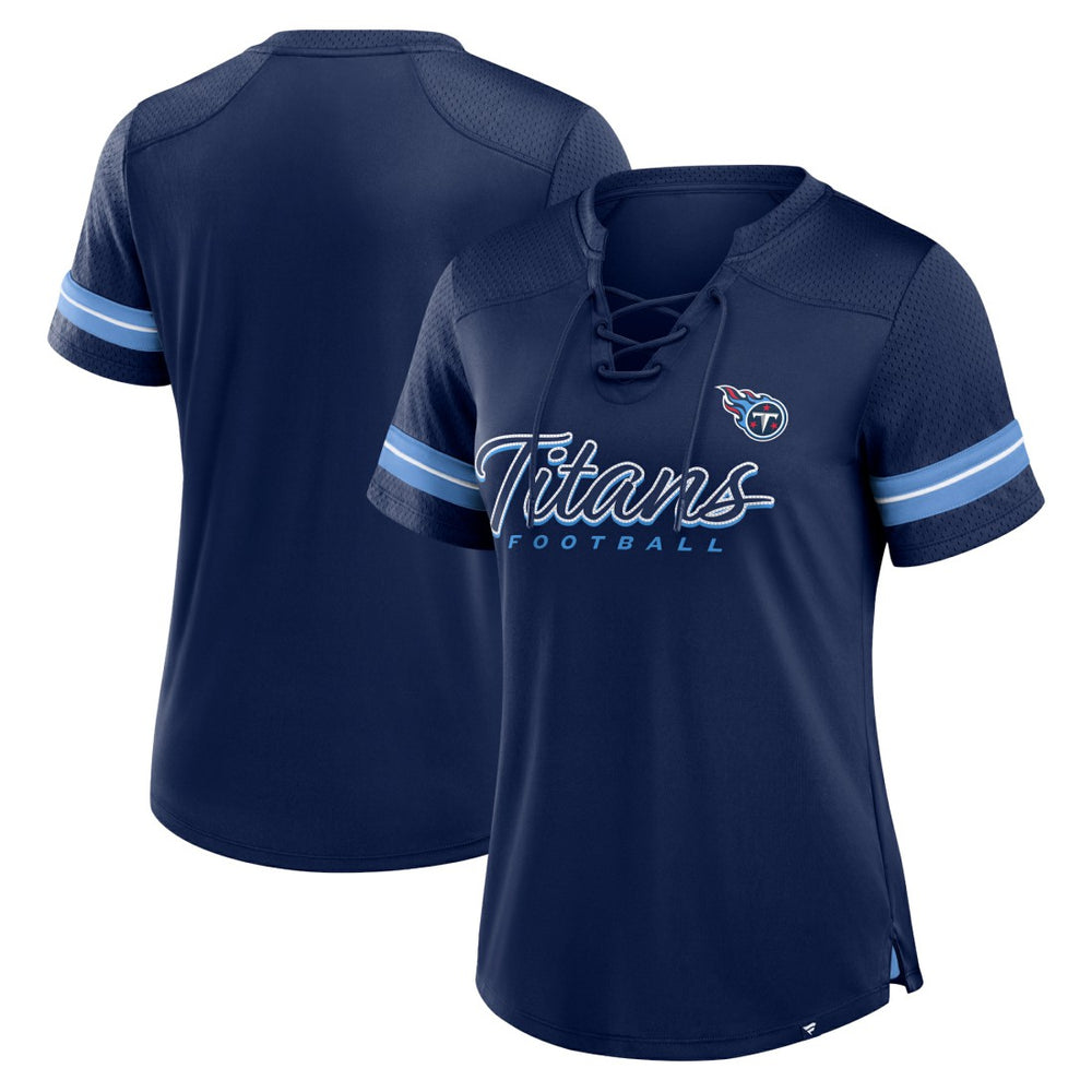 Tennessee Titans Women's Play Script Lace-Up T-Shirt Navy - Fanatics