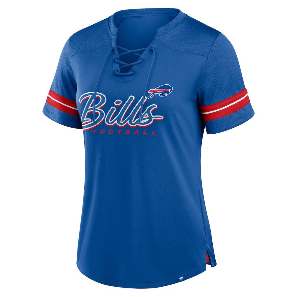 Buffalo Bills Women's Play Script Lace-Up T-Shirt Royal - Fanatics