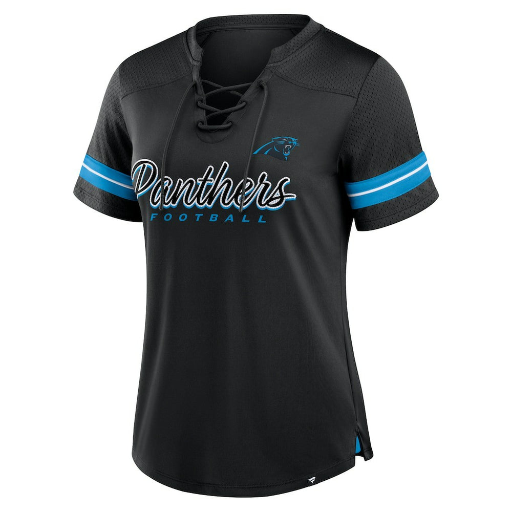 Carolina Panthers Women's Play Script Lace-Up T-Shirt Black - Fanatics