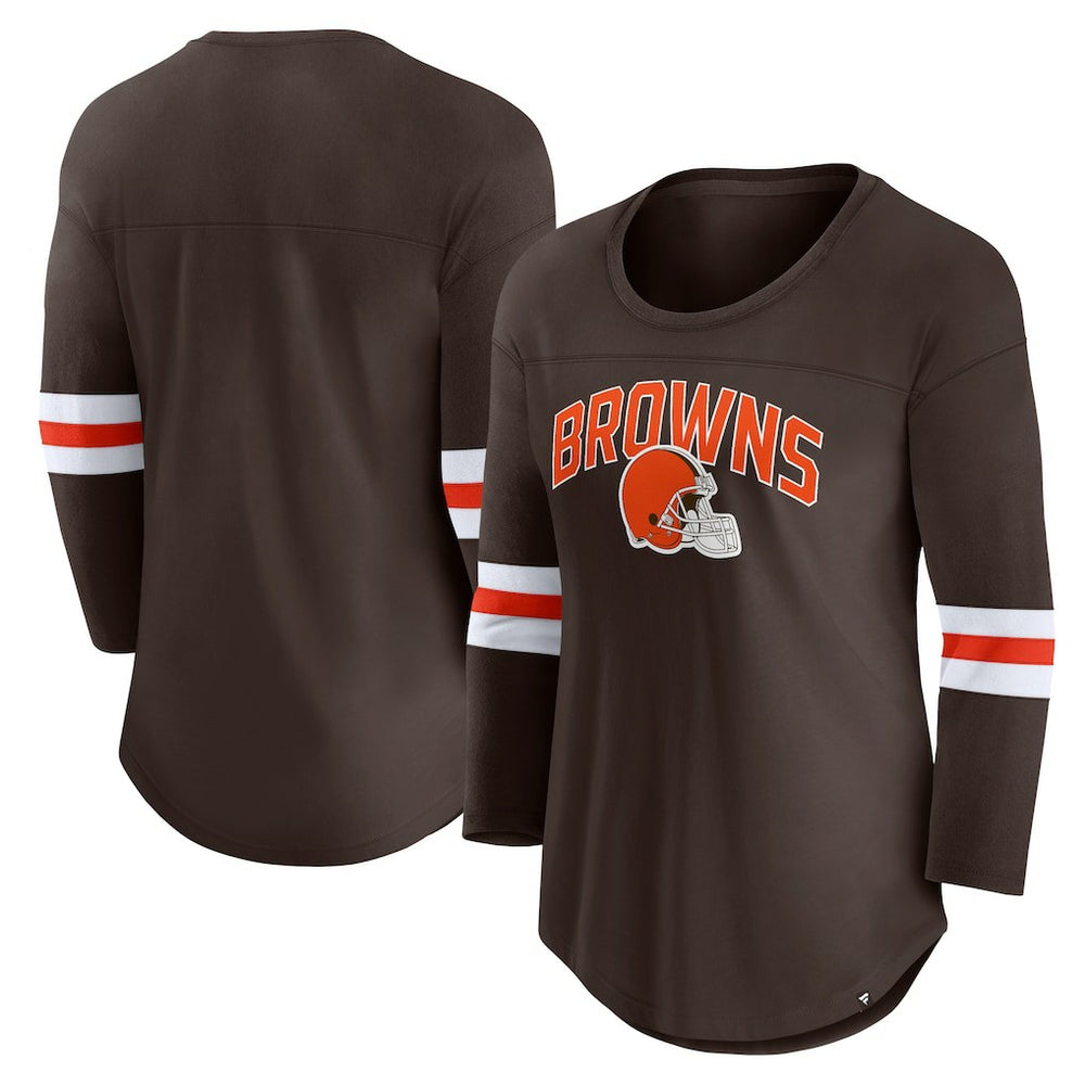 Cleveland Browns Women's First Team Arch Logo 3/4 Sleeve T-Shirt Brown - Fanatics