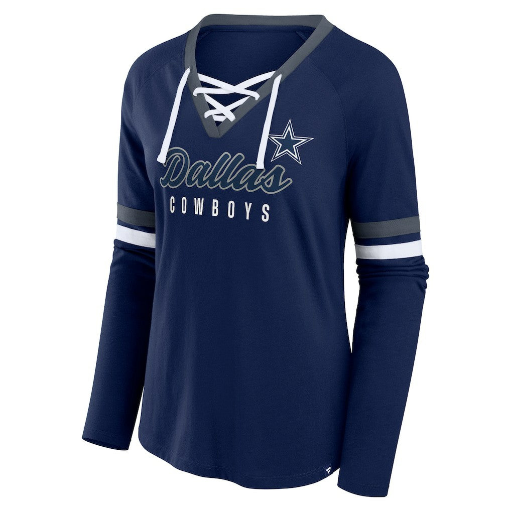 Dallas Cowboys Women's Won and Done Lace-Up Long Sleeve Fashion Top Navy - Fanatics
