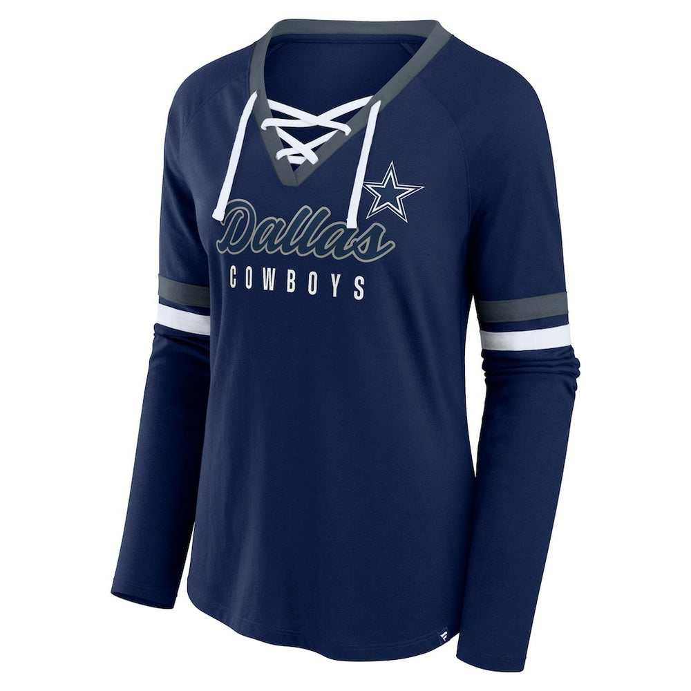 Dallas Cowboys Women's Won and Done Lace-Up Long Sleeve Fashion Top Navy - Fanatics