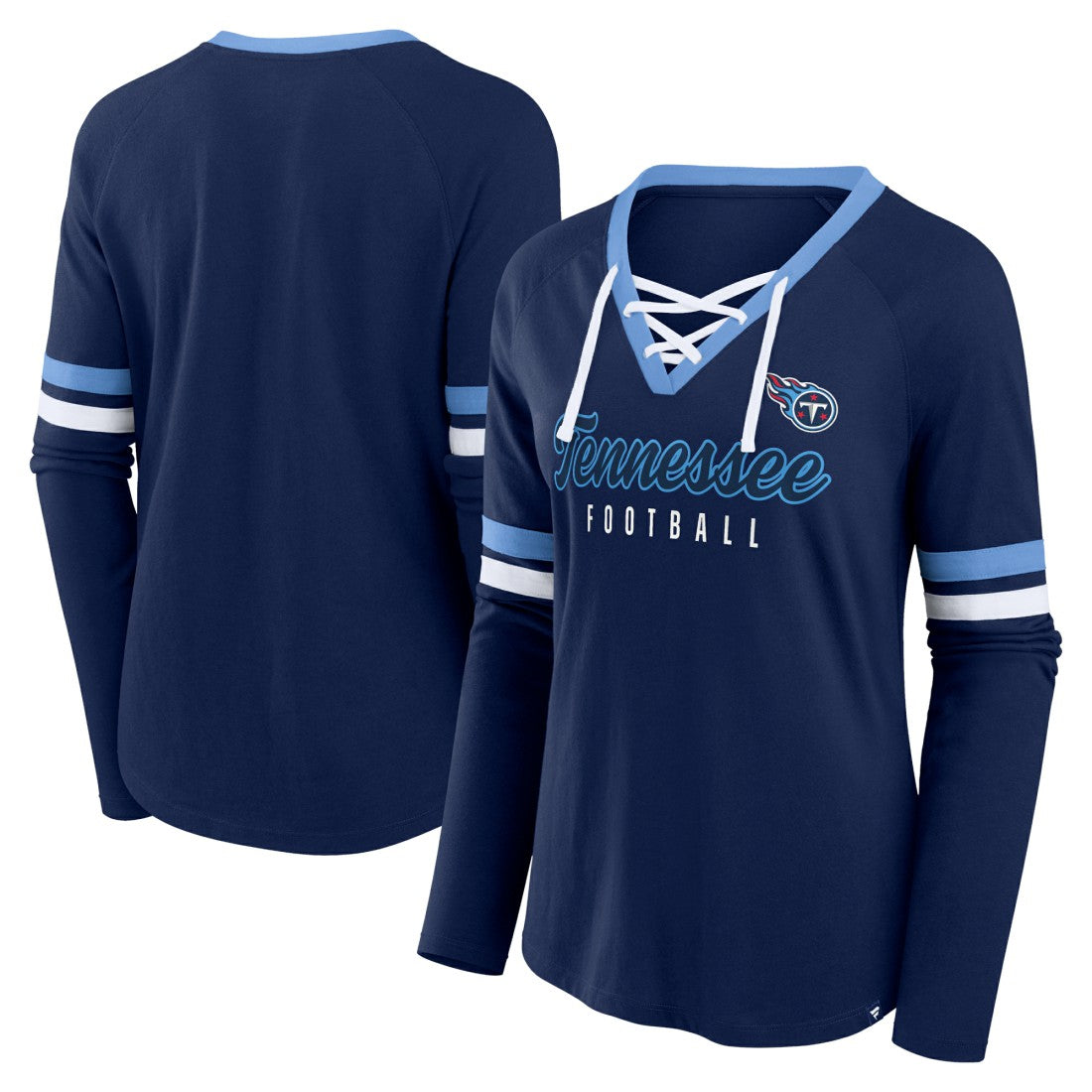 Tennessee Titans Women's Won and Done Lace-Up Long Sleeve Fashion Top Navy - Fanatics