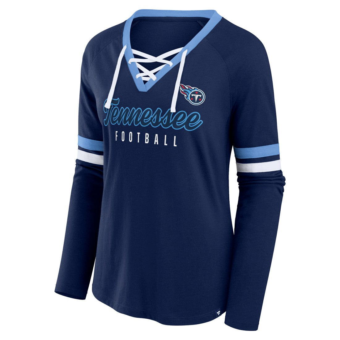 Tennessee Titans Women's Won and Done Lace-Up Long Sleeve Fashion Top Navy - Fanatics