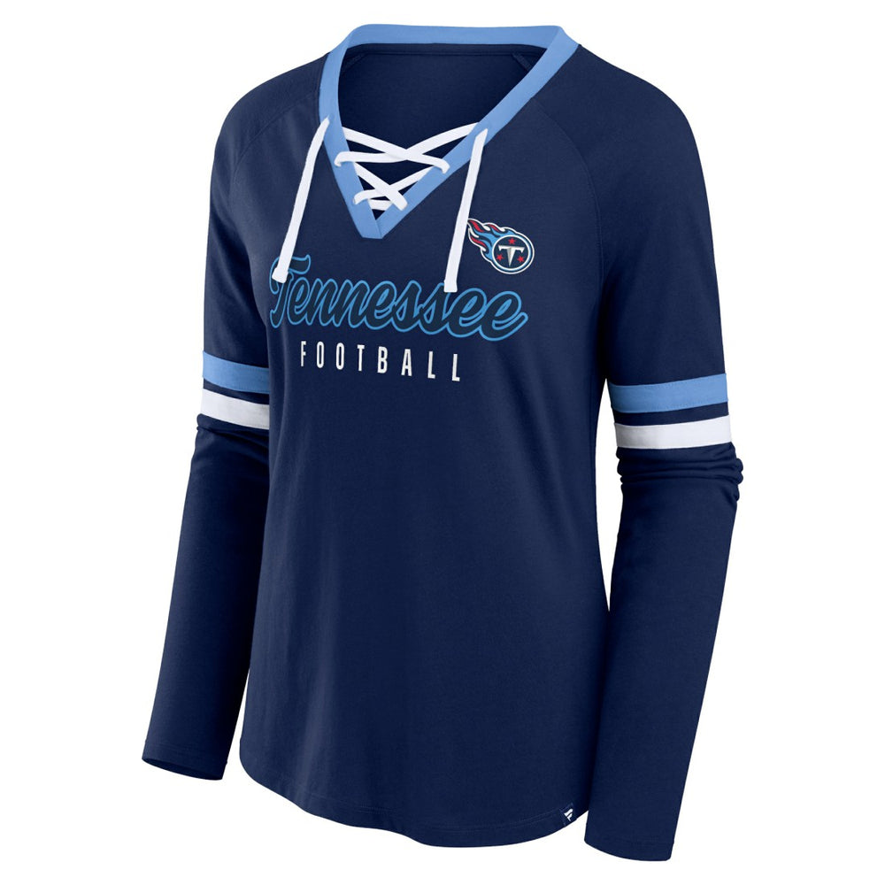Tennessee Titans Women's Won and Done Lace-Up Long Sleeve Fashion Top Navy - Fanatics