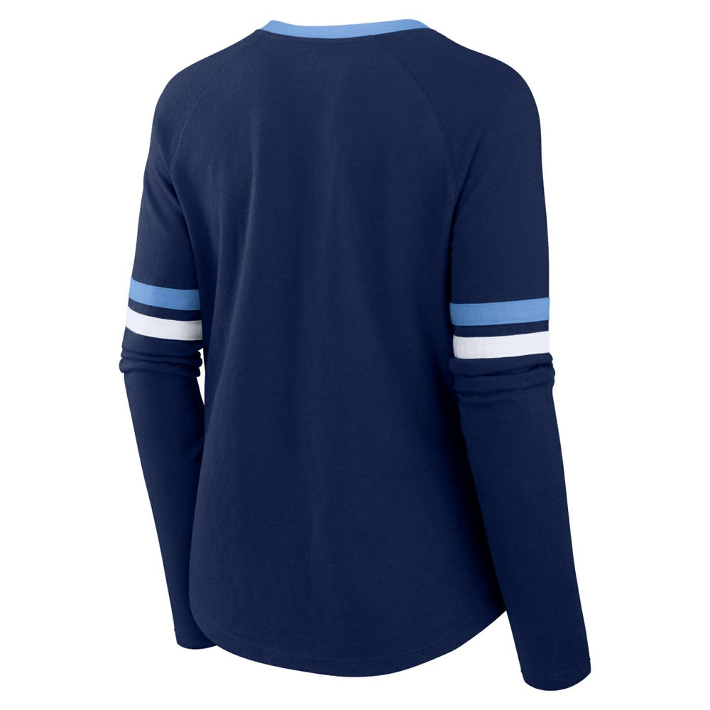 Tennessee Titans Women's Won and Done Lace-Up Long Sleeve Fashion Top Navy - Fanatics