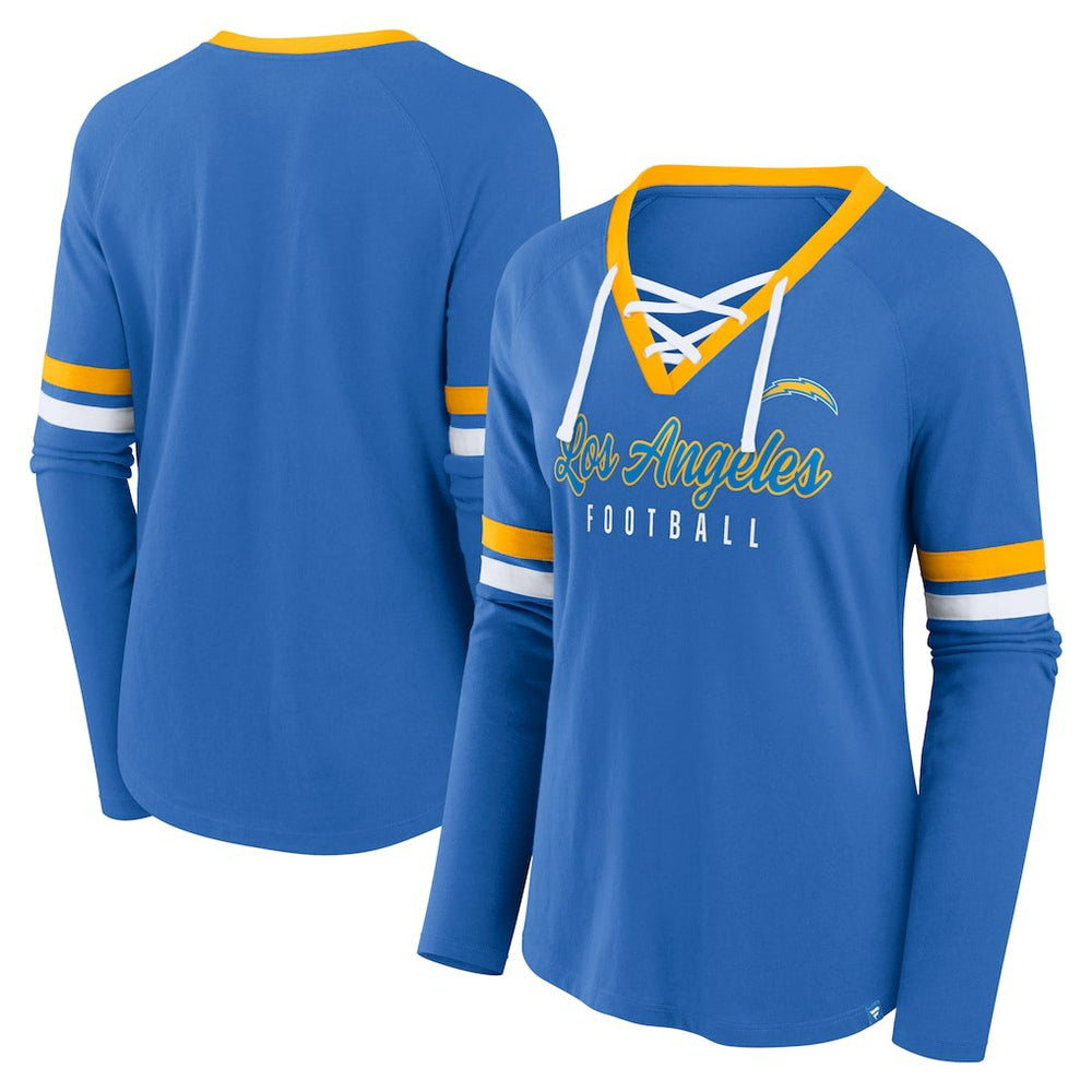 Los Angeles Chargers Women's Won and Done Lace-Up Long Sleeve Fashion Top Powder Blue - Fanatics