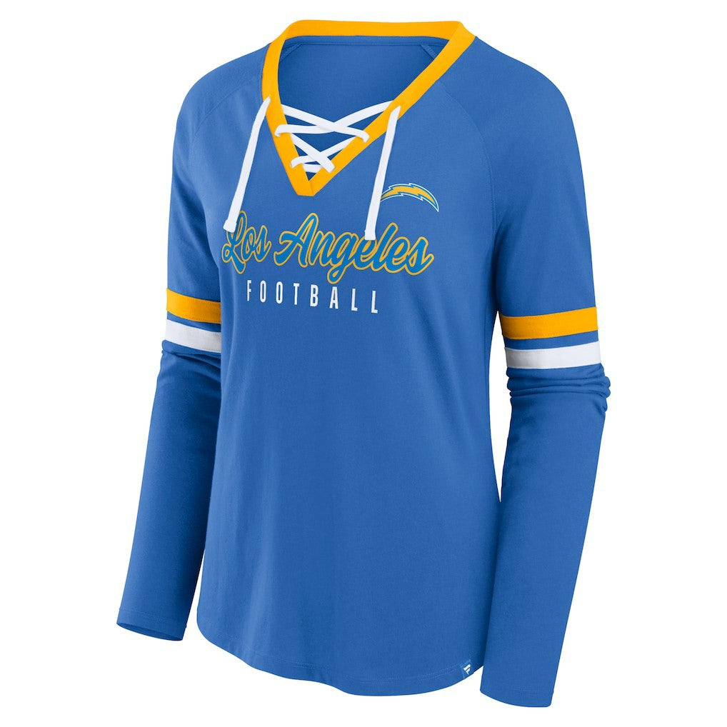 Los Angeles Chargers Women's Won and Done Lace-Up Long Sleeve Fashion Top Powder Blue - Fanatics