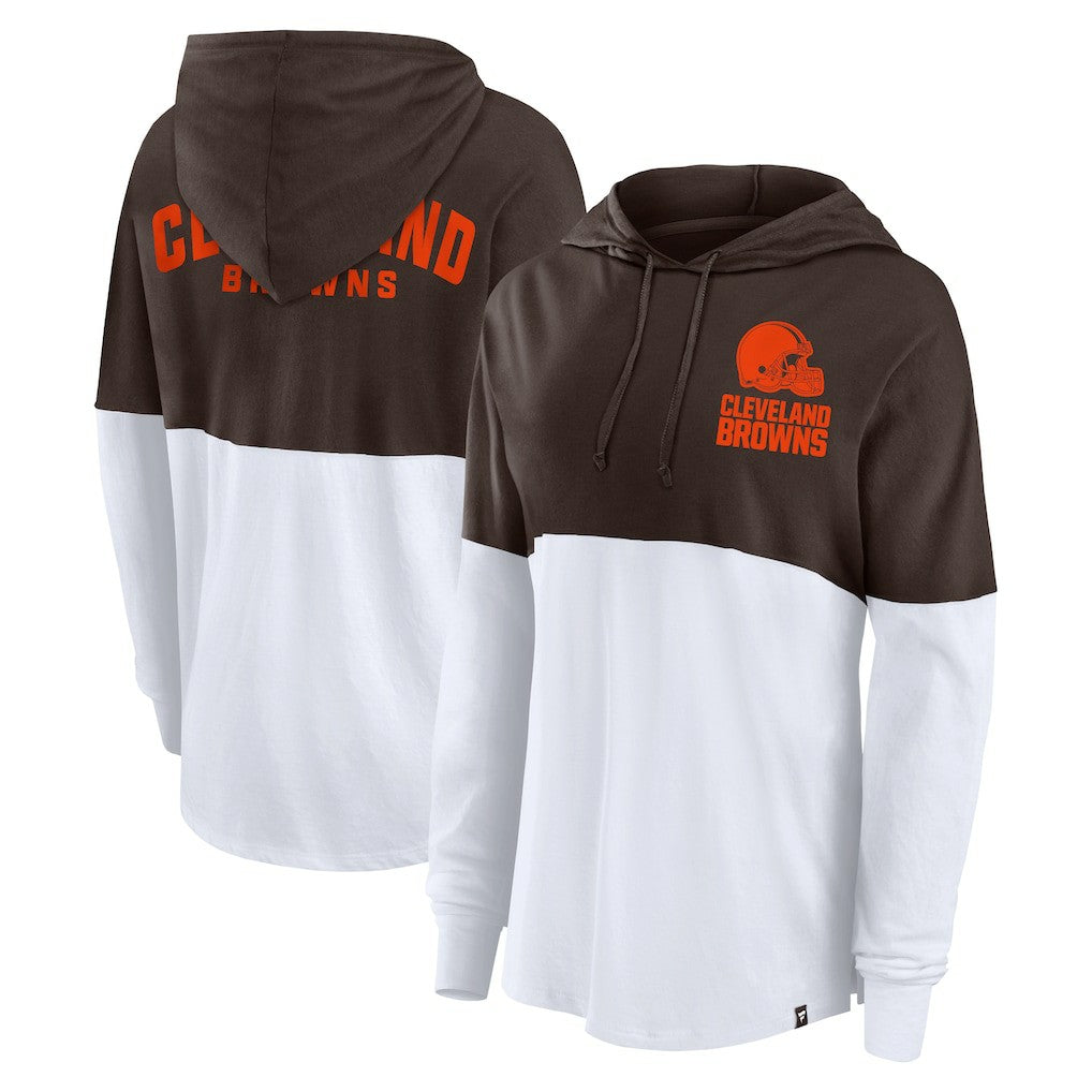 Cleveland Browns Women's Backup Option Long Sleeve Hoodie T-Shirt Brown/White - Fanatics