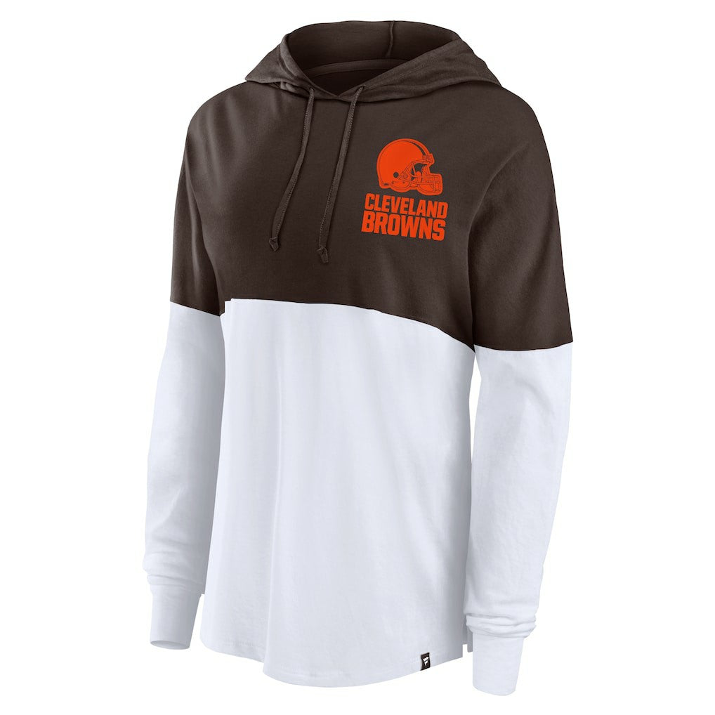 Cleveland Browns Women's Backup Option Long Sleeve Hoodie T-Shirt Brown/White - Fanatics