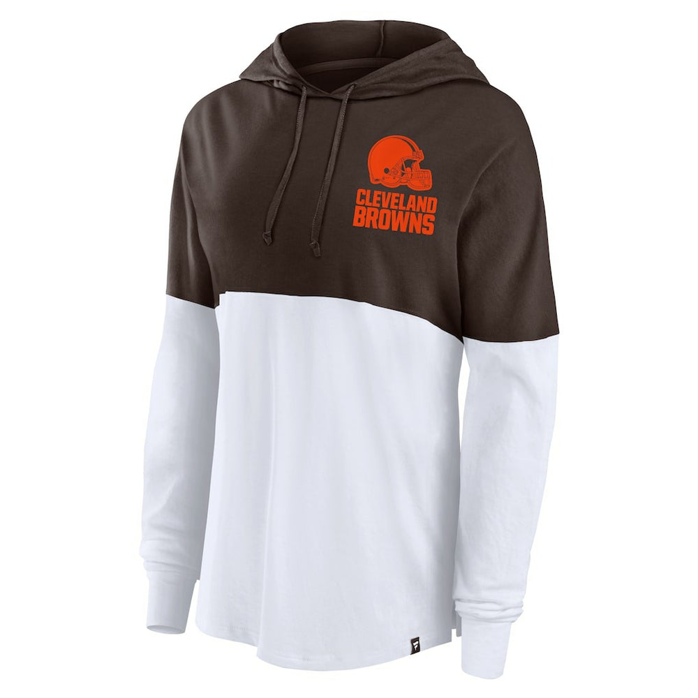 Cleveland Browns Women's Backup Option Long Sleeve Hoodie T-Shirt Brown/White - Fanatics