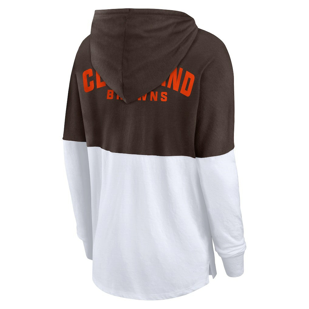 Cleveland Browns Women's Backup Option Long Sleeve Hoodie T-Shirt Brown/White - Fanatics