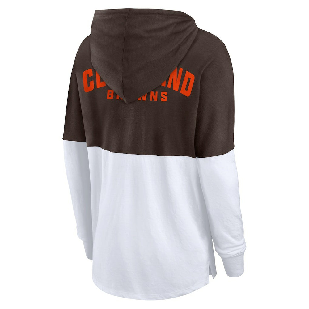 Cleveland Browns Women's Backup Option Long Sleeve Hoodie T-Shirt Brown/White - Fanatics