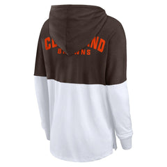 Cleveland Browns Women's Backup Option Long Sleeve Hoodie T-Shirt Brown/White - Fanatics