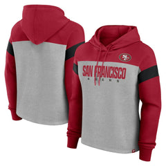 San Francisco 49ers Women's Bold Play Call Pullover Hoodie Heather Gray/Scarlet - Fanatics