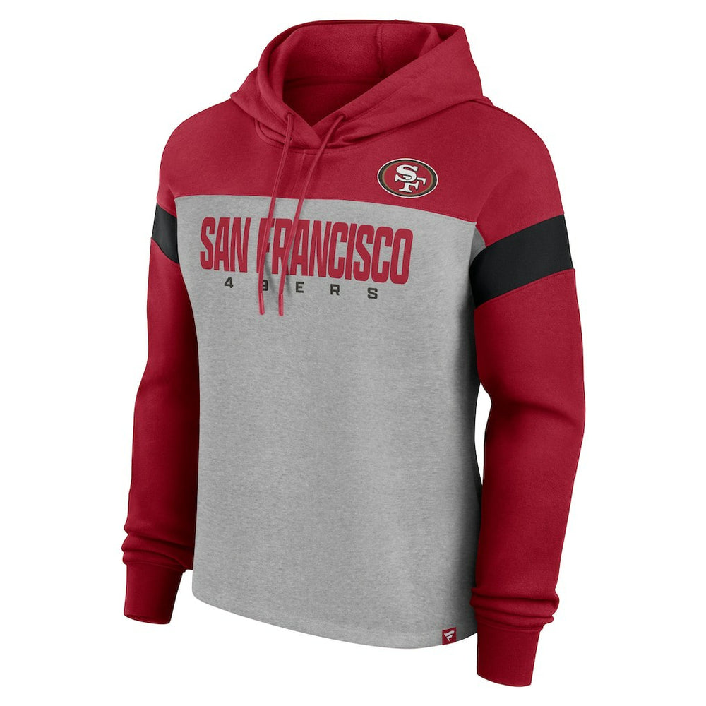 San Francisco 49ers Women's Bold Play Call Pullover Hoodie Heather Gray/Scarlet - Fanatics