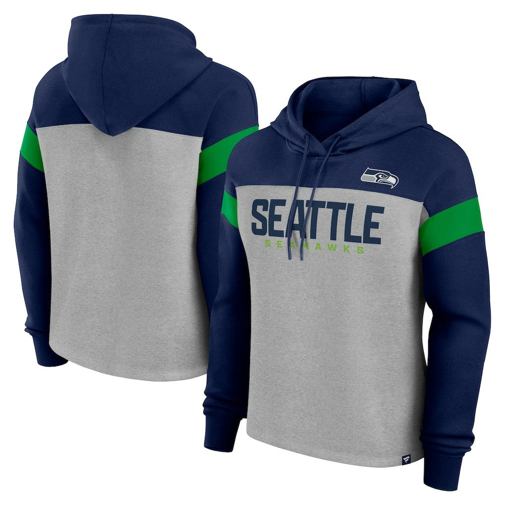 Seattle Seahawks Women's Bold Play Call Pullover Hoodie Heather Gray/College Navy - Fanatics