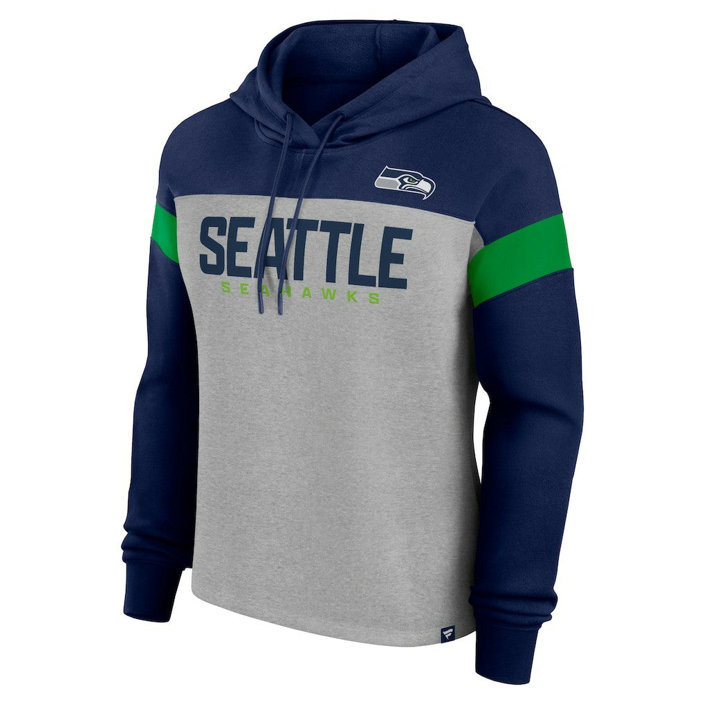 Seattle Seahawks Women's Bold Play Call Pullover Hoodie Heather Gray/College Navy - Fanatics