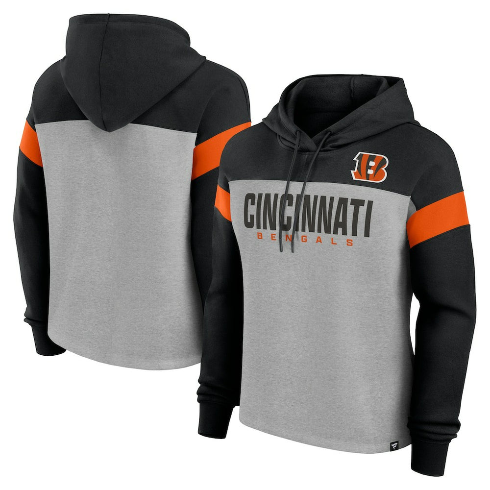 Cincinnati Bengals Women's Bold Play Call Pullover Hoodie Heather Gray/Black - Fanatics