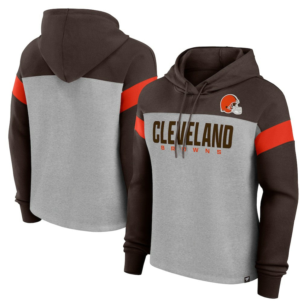 Cleveland Browns Women's Bold Play Call Pullover Hoodie Heather Gray/Brown - Fanatics