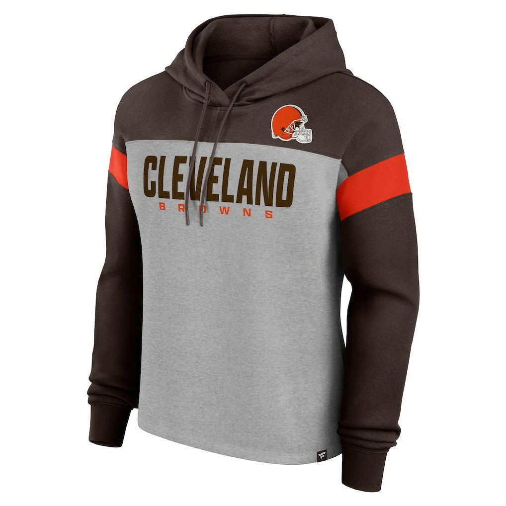Cleveland Browns Women's Bold Play Call Pullover Hoodie Heather Gray/Brown - Fanatics